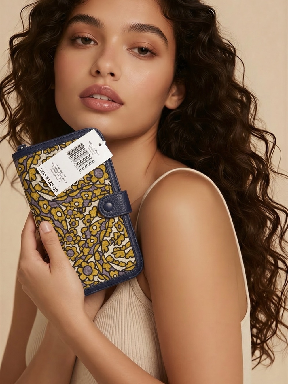 Vera Bradley Yellow Floral Wallet with Navy Trim